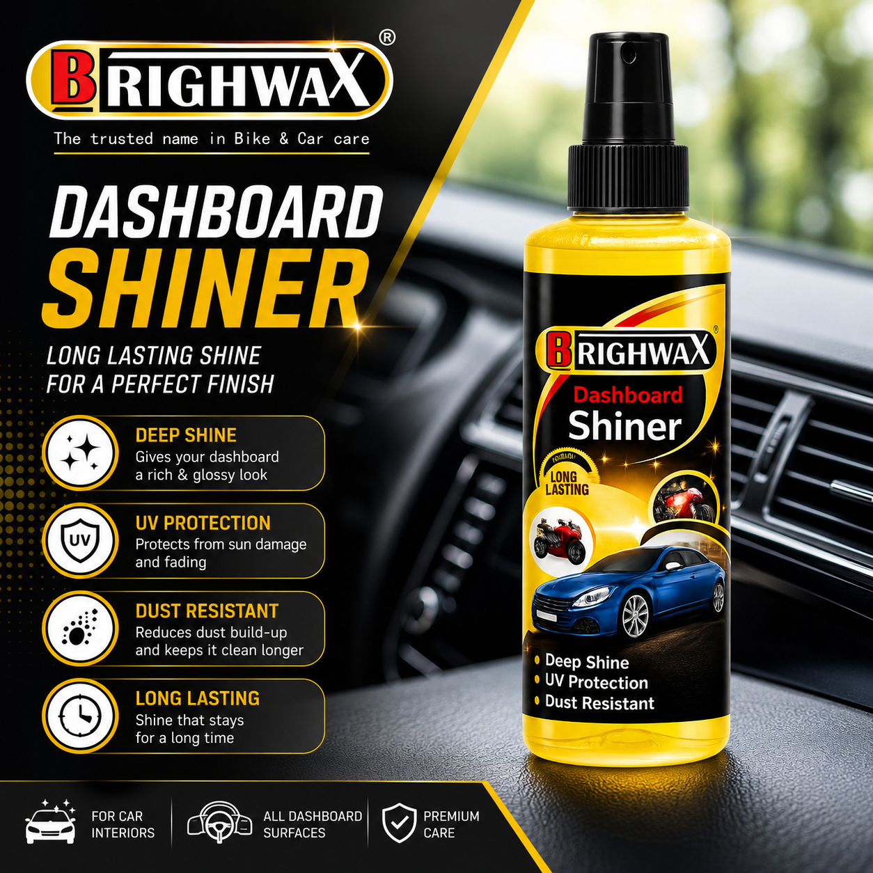 BRIGHWAX Dashboard Shiner – Long Lasting Deep Shine & UV Protection - View 3