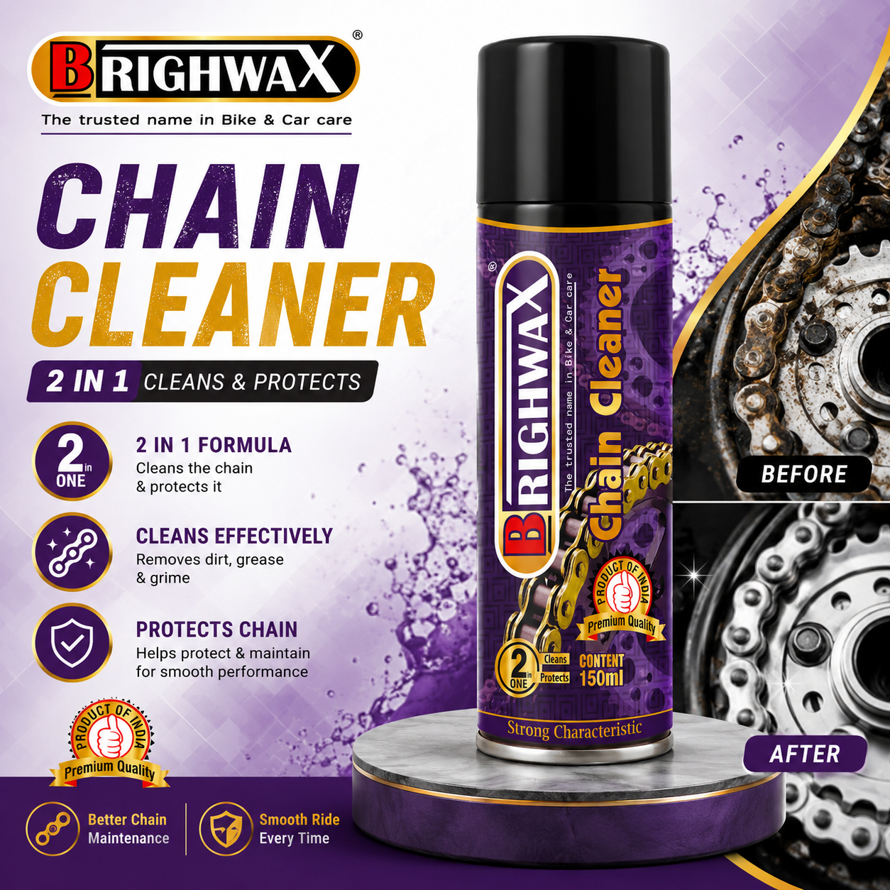 BRIGHWAX Chain Cleaner – 2 in 1 Cleans & Protects, 150ml - View 2